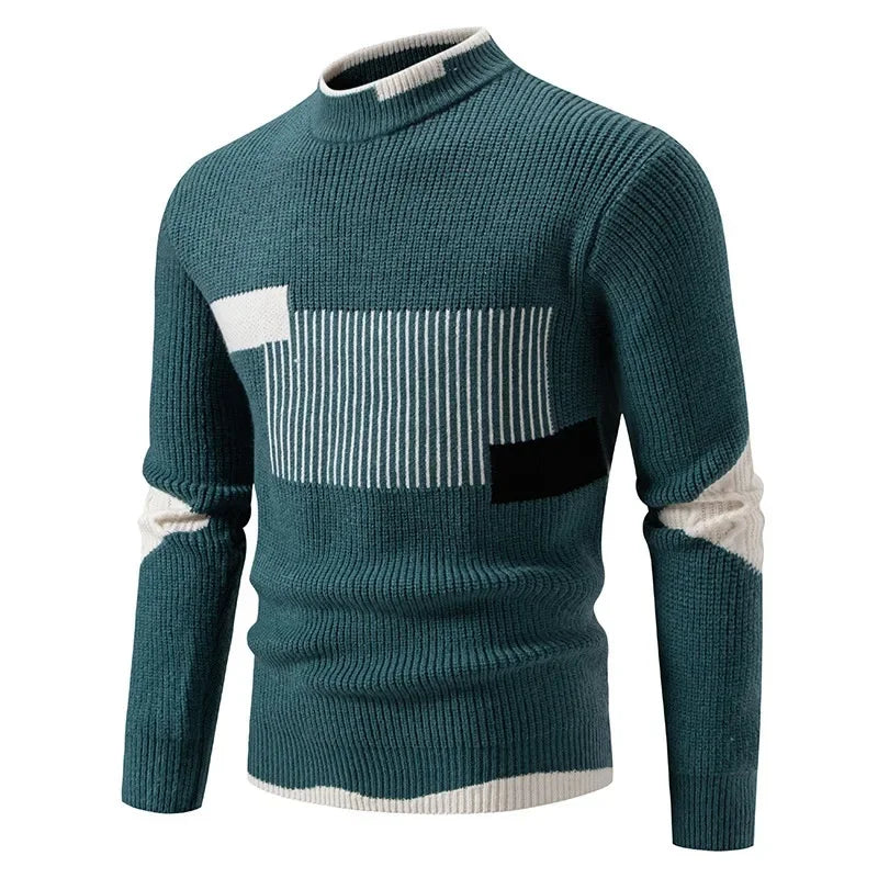 Leonard | Męski welurowy sweter dzianinowy patchwork